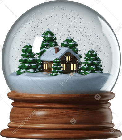 3D Snow Globe With House And Trees Illustration In PNG SVG