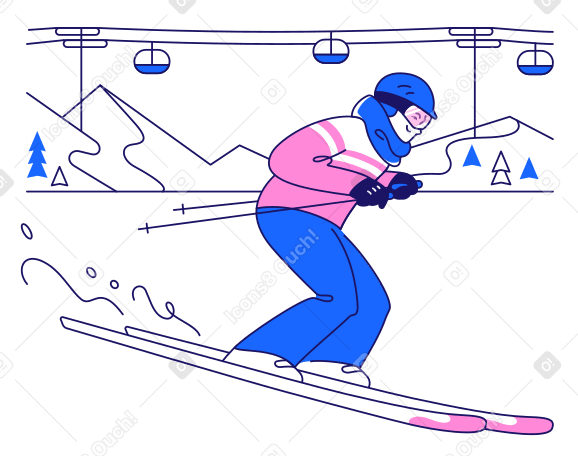 Skier rides down the mountain Illustration in PNG, SVG