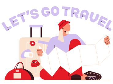 Schriftzug „lass uns reisen“ mit dem text einer reisendenfrau PNG, SVG