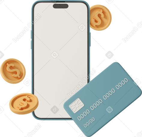 3D phone and money Illustration in PNG, SVG