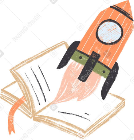 orange rocket flying out of an open book PNG、SVG