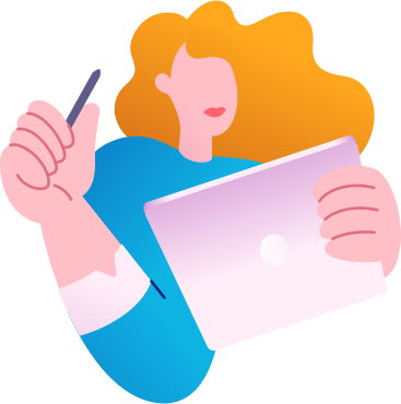 Young woman with a tablet and a stylus PNG, SVG