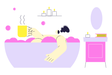 Woman taking a relaxing bubble bath PNG, SVG