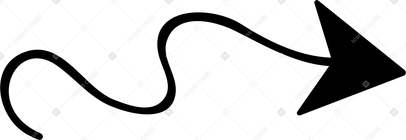 Черная стрелка волнистая в PNG, SVG