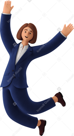 3D businesswoman in blue suit jumping Illustration in PNG, SVG