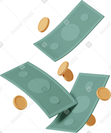 3D coins and banknotes in the air PNG, SVG