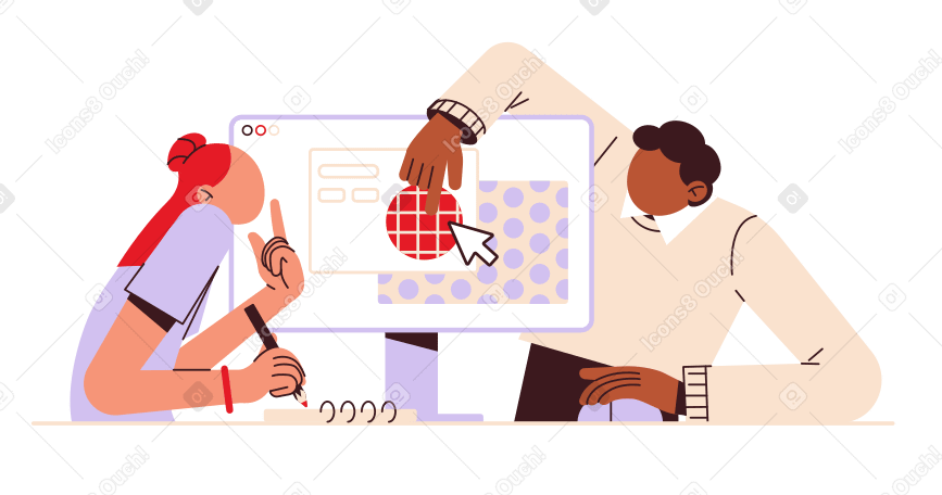 Business coach explains the material to the woman  Illustration in PNG, SVG