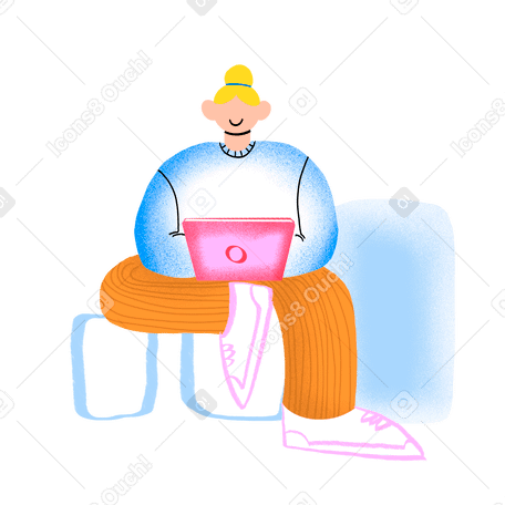 Woman working on a laptop PNG, SVG