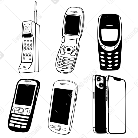 역사를 통해 다양한 휴대폰 PNG, SVG