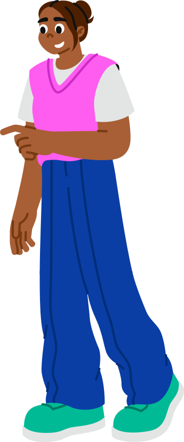 young woman pointing at something PNG, SVG