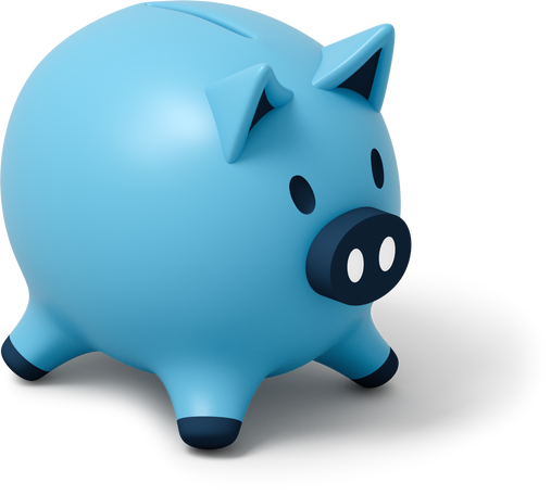 Blue piggy bank to the right Illustration in PNG, SVG