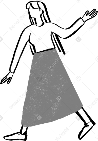 black and white woman with long pink hair walking with her hand raised Illustration in PNG, SVG