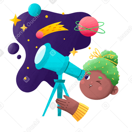 Scientist studying the galaxy through a telescope Illustration in PNG, SVG