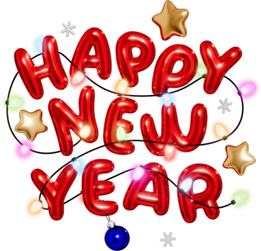 lettering 3d happy new year with stars and holiday lights PNG, SVG