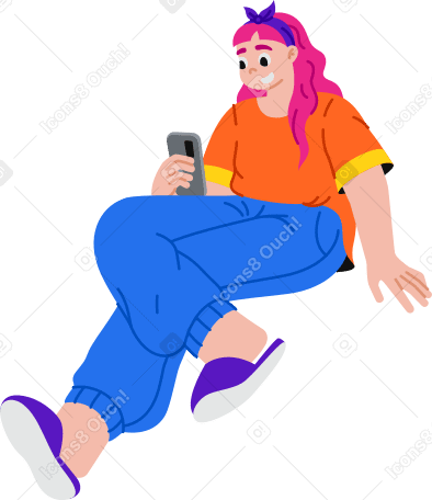 young woman with phone PNG, SVG