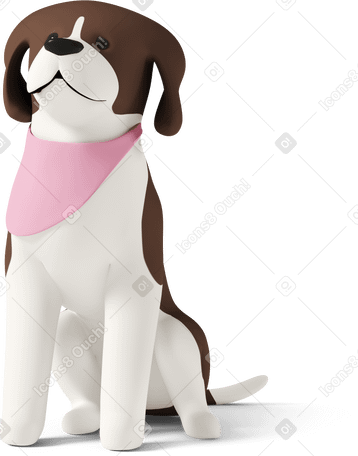3D dog in pink dressing sitting Illustration in PNG, SVG