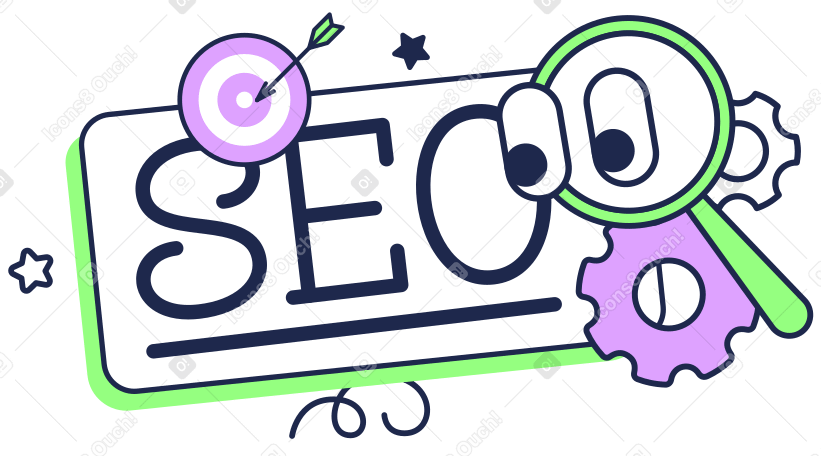 Lettering SEO with target and magnifyer text PNG, SVG