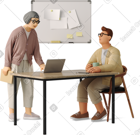 3D two people discussing work PNG, SVG