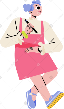 girl in a sundress holding a pen Illustration in PNG, SVG
