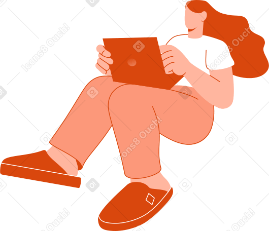 ラップトップを開いて座っている女性 PNG、SVG