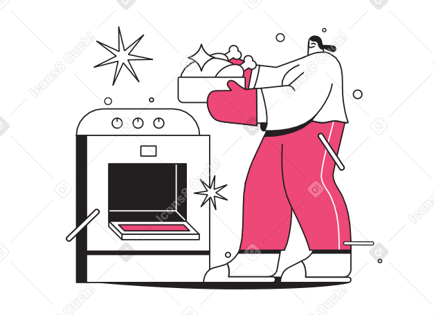 Woman cooking chicken PNG, SVG