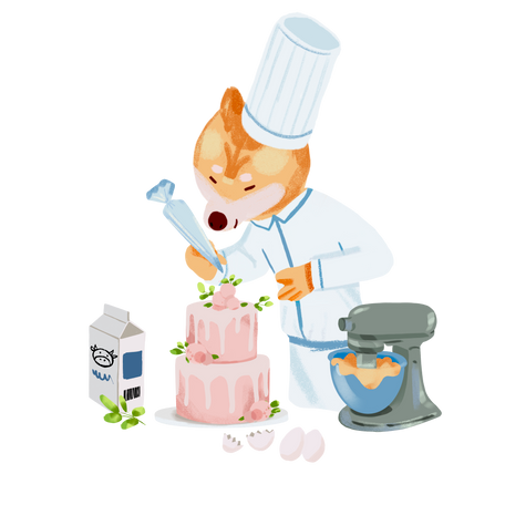 the pastry chef making a three-tiered cake Illustration in PNG, SVG