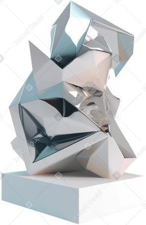 3D abstract sculpture made of shiny metal PNG, SVG