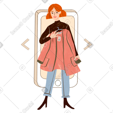 女孩网上购物在电话上选择衣服 PNG, SVG