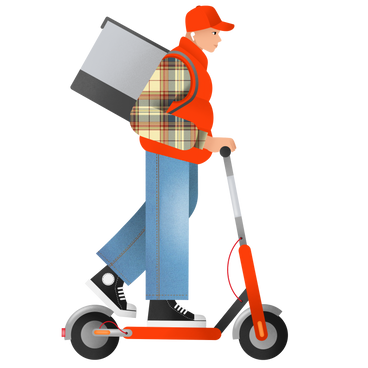Deliveryman delivering orders on electric scooter  PNG, SVG