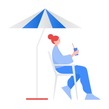 Girl sits under an umbrella with a cocktail and rests PNG, SVG