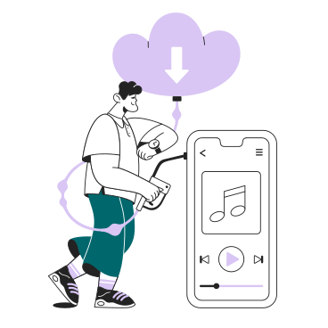 Guy downloads from the cloud to his phone PNG, SVG