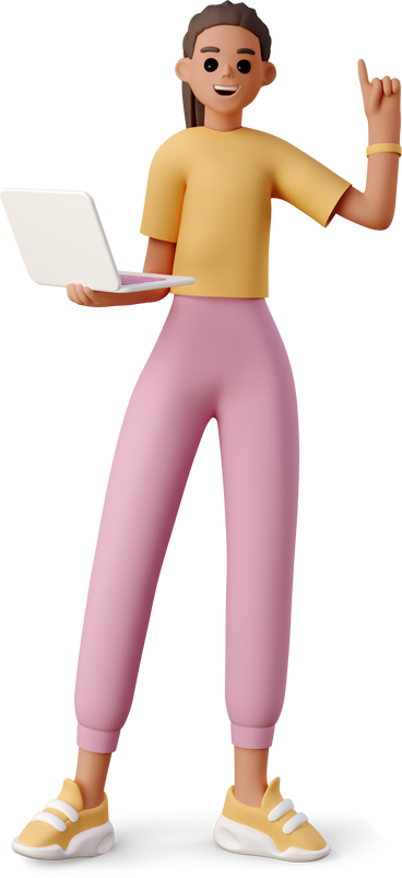 girl holding laptop and having an idea PNG, SVG