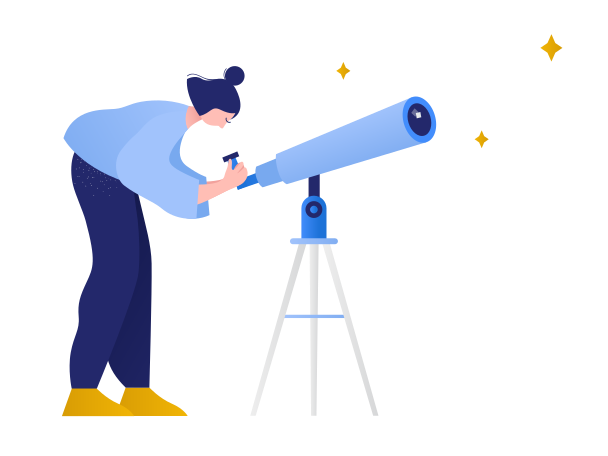 Woman looking at the stars through telescope Illustration in PNG, SVG