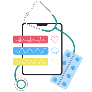 health check up results on tablet with stethoscope and pills PNG, SVG