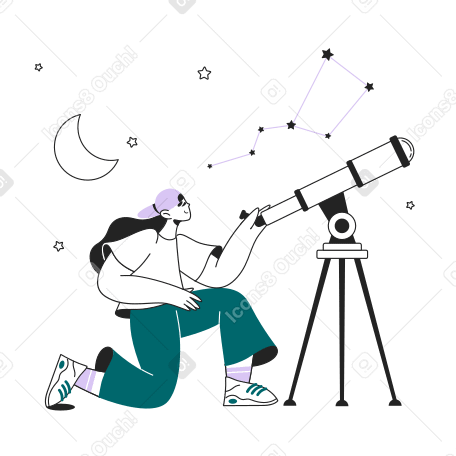 Girl with a telescope studying the starry sky  PNG, SVG