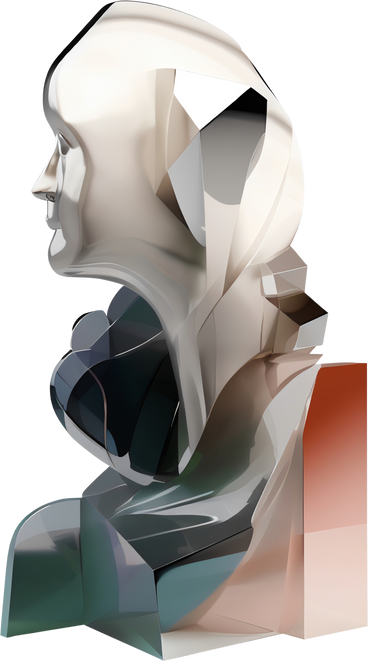 Kopfsilhouette, abstrakte skulptur aus glänzendem metall PNG, SVG