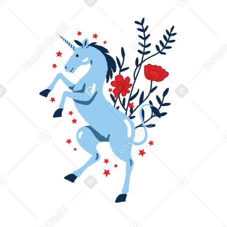 Unicorno magico, fiori e verde PNG, SVG