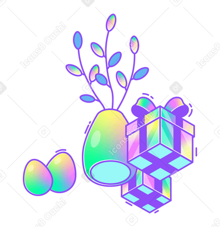 Happy easter with vase and presents PNG, SVG