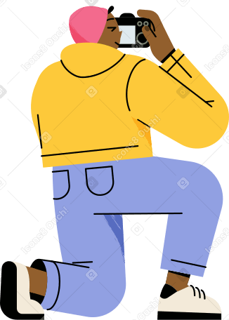 guy with a camera knelt on his knee Illustration in PNG, SVG