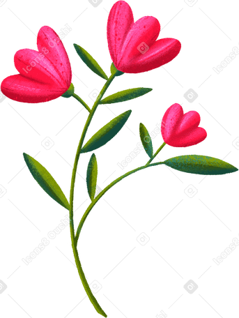 three red blossoming buds on a branch Illustration in PNG, SVG