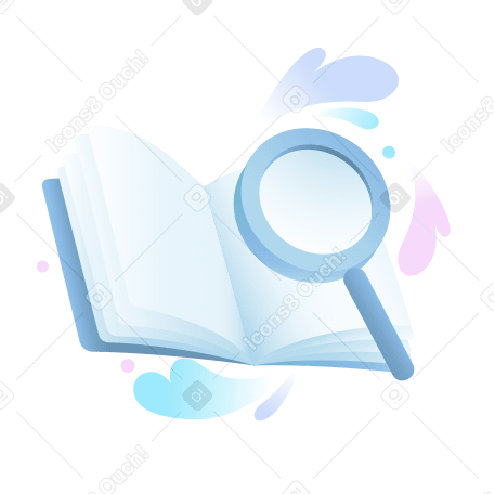 Lupa com um livro, busca de informações, aprendizado PNG, SVG
