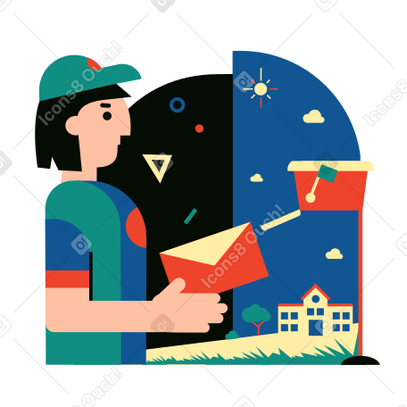 Postman delivering a letter to post box PNG, SVG