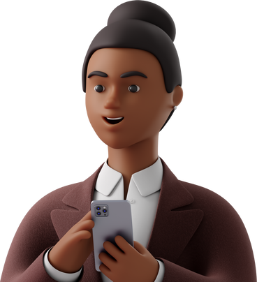 close up of black businesswoman in brown suit with phone looking aside PNG, SVG