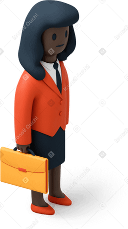3D Close up of black business woman with briefcase Illustration in PNG, SVG