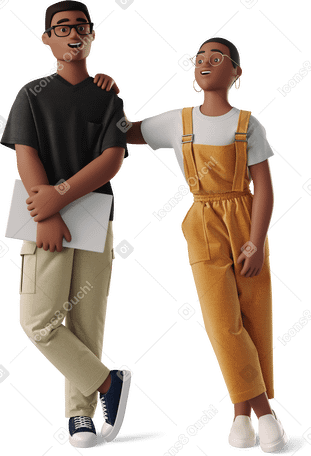 3D boy and girl standing and laughing PNG, SVG
