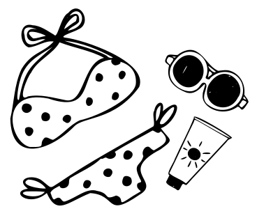 Летние вещи: купальник, солнцезащитные очки и солнцезащитный крем.  в PNG, SVG