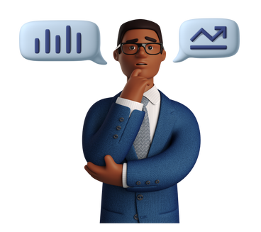 Businessman in glasses thinking about statistics PNG, SVG