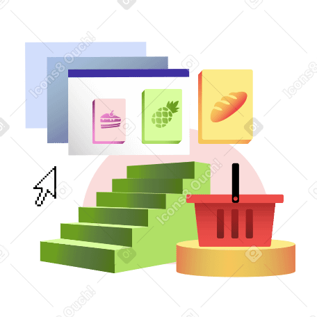 Online grocery shopping with basket PNG, SVG