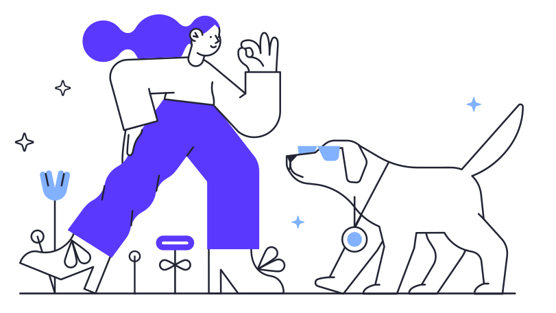 Woman showing ok sign next to dog in sunglasses PNG, SVG