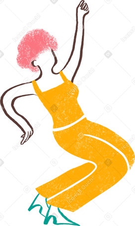 woman with curly hair sitting with her hand up in the air PNG, SVG